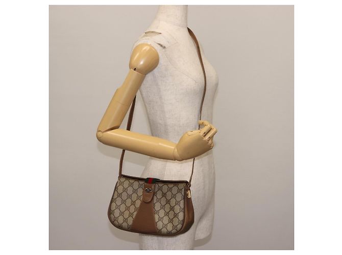 Borsa a Spalla Gucci GG Supreme Web Sherry Line PVC Beige 116 02 024 Auth ep11422 D'oro - vista 23