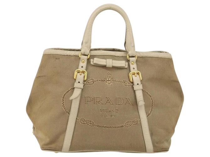 PRADA Borsa a mano in tela beige oro Auth 146705 D'oro - vista 2