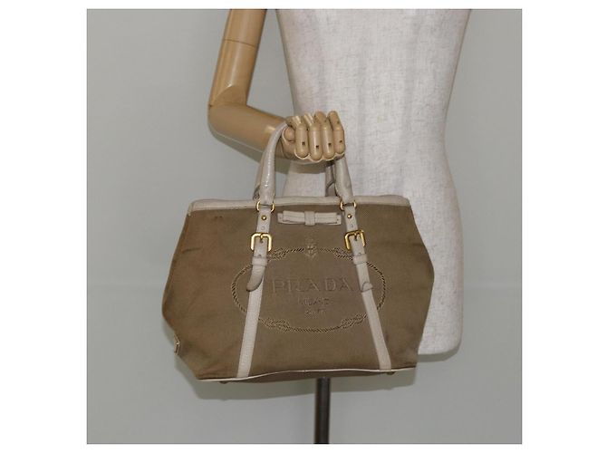 PRADA Borsa a mano in tela beige oro Auth 146705 D'oro - vista 24
