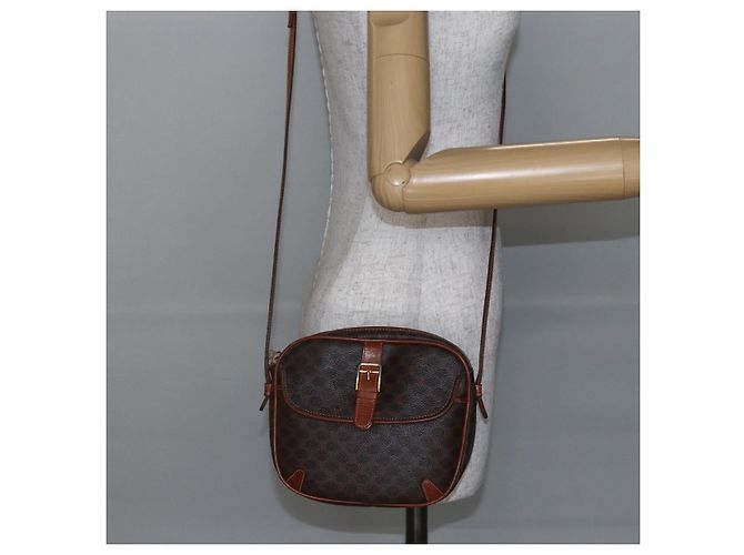 Céline Borsa a Spalla in Tela Macadam CELINE in Pelle PVC Marrone Oro Auth BA7050 D'oro - vista 22