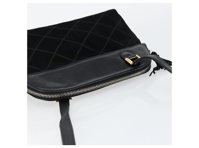 Salvatore Ferragamo Schultertasche aus Leder Wildleder Schwarz Gold Auth BA7056 Golden - Ansicht 6
