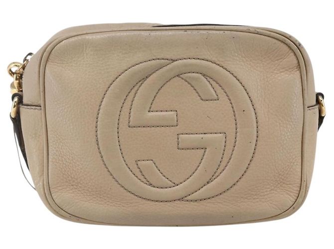 GUCCI Kleine Disco Interlocking Tasche Leder Beige Gold 308364 Auth bs30123 Golden - Ansicht 2