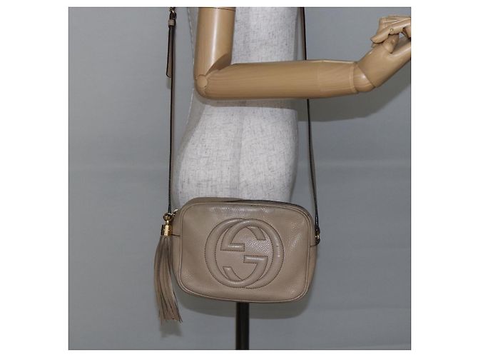 GUCCI Kleine Disco Interlocking Tasche Leder Beige Gold 308364 Auth bs30123 Golden - Ansicht 21