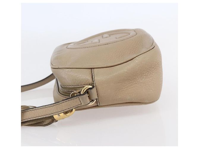 GUCCI Kleine Disco Interlocking Tasche Leder Beige Gold 308364 Auth bs30123 Golden - Ansicht 4