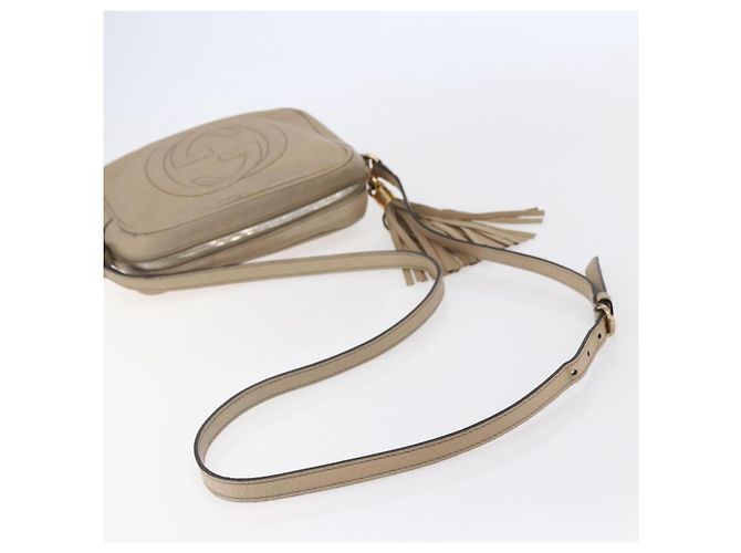 GUCCI Kleine Disco Interlocking Tasche Leder Beige Gold 308364 Auth bs30123 Golden - Ansicht 7