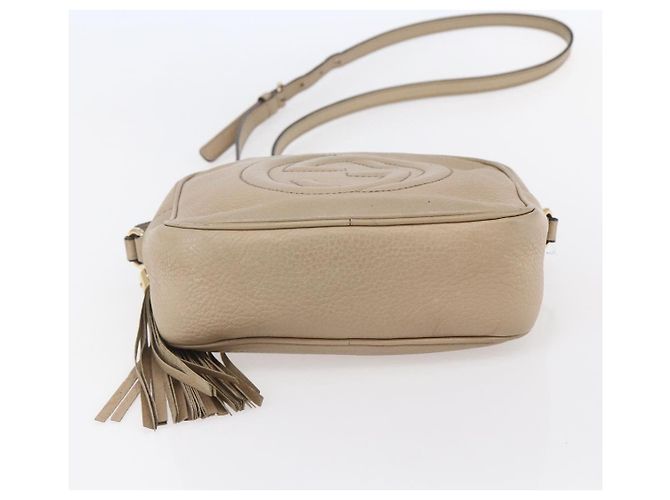 GUCCI Kleine Disco Interlocking Tasche Leder Beige Gold 308364 Auth bs30123 Golden - Ansicht 9