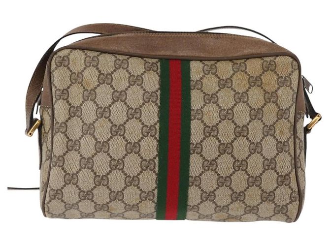 Borsa a Spalla Gucci GG Supreme Web Sherry Line PVC Beige 56 02 005 Auth ep11392 D'oro - vista 3