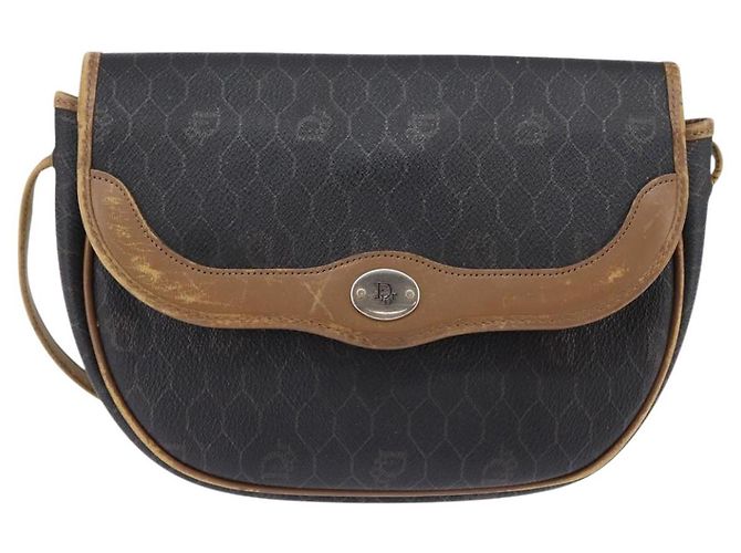 Borsa a spalla in tela a nido d'ape PVC nera Christian Dior Auth 148247 - vista 2