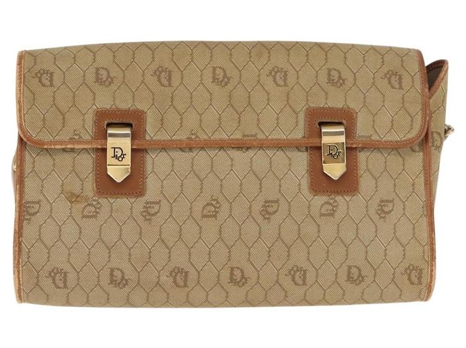 Borsa a Spalla in Tela Honeycomb Christian Dior Beige Oro Auth 147390 - vista 2
