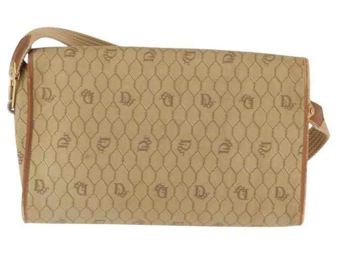 Borsa a Spalla in Tela Honeycomb Christian Dior Beige Oro Auth 147390 - vista 3