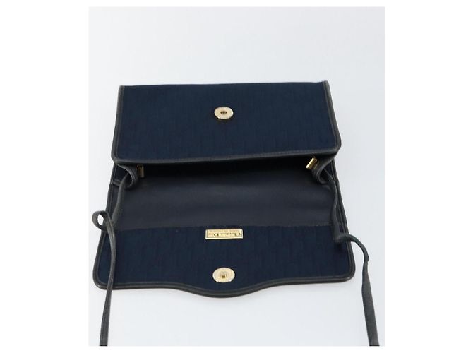 Borsa a Spalla in Tela Trotter Christian Dior Blu Navy Oro Auth BA7078 D'oro - vista 10