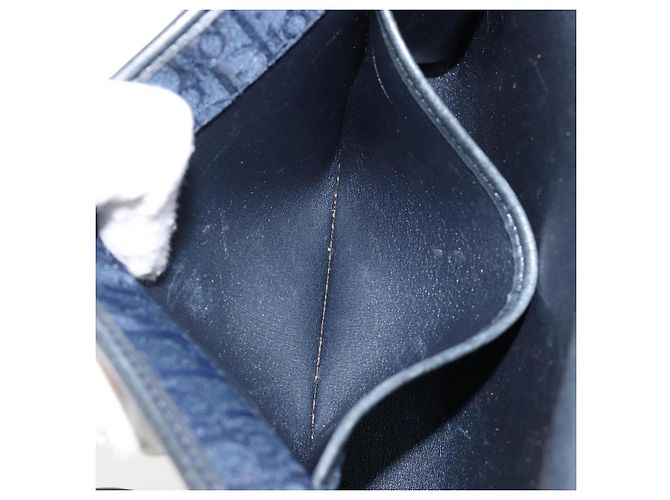 Borsa a Spalla in Tela Trotter Christian Dior Blu Navy Oro Auth BA7078 D'oro - vista 12