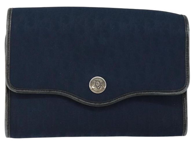 Borsa a Spalla in Tela Trotter Christian Dior Blu Navy Oro Auth BA7078 D'oro - vista 13