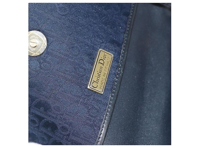 Borsa a Spalla in Tela Trotter Christian Dior Blu Navy Oro Auth BA7078 D'oro - vista 18