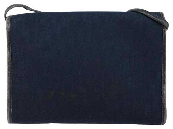 Borsa a Spalla in Tela Trotter Christian Dior Blu Navy Oro Auth BA7078 D'oro - vista 2