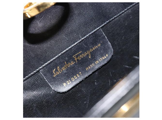 Borsa a spalla Gancini in pelle nera e oro Auth BA7058 di Salvatore Ferragamo Nero D'oro - vista 12