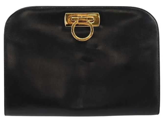 Borsa a spalla Gancini in pelle nera e oro Auth BA7058 di Salvatore Ferragamo Nero D'oro - vista 13