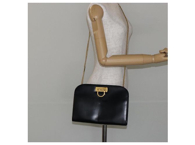 Borsa a spalla Gancini in pelle nera e oro Auth BA7058 di Salvatore Ferragamo Nero D'oro - vista 20