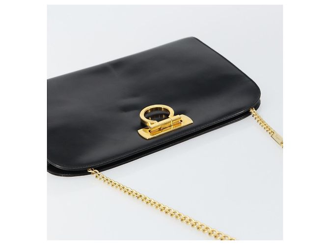 Borsa a spalla Gancini in pelle nera e oro Auth BA7058 di Salvatore Ferragamo Nero D'oro - vista 6