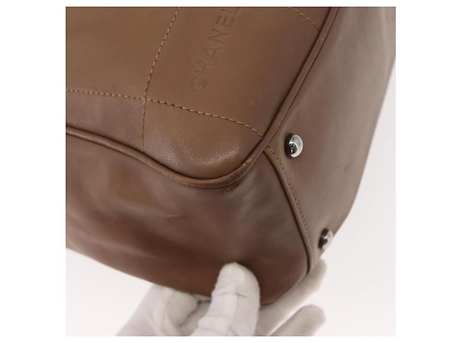 CHANEL Borsa a Mano Choco Bar in Pelle di Agnello Marrone con CC Argento Auth 149307 - vista 14