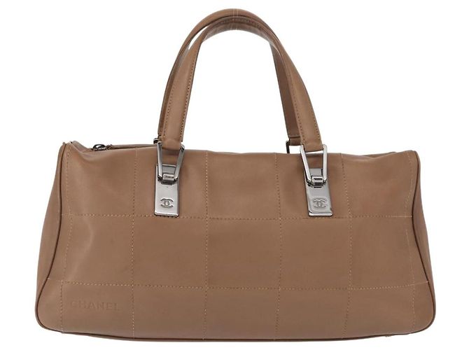 CHANEL Borsa a Mano Choco Bar in Pelle di Agnello Marrone con CC Argento Auth 149307 - vista 2