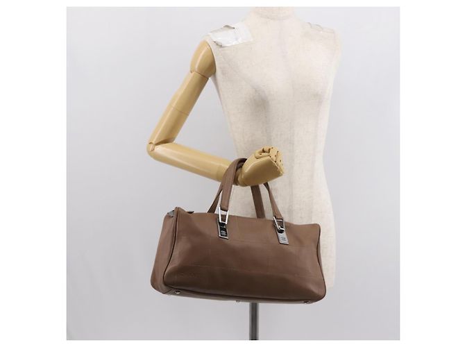 CHANEL Borsa a Mano Choco Bar in Pelle di Agnello Marrone con CC Argento Auth 149307 - vista 27