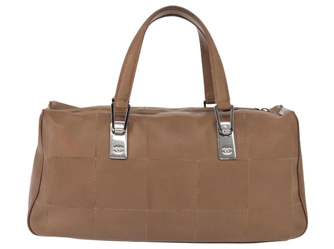 CHANEL Borsa a Mano Choco Bar in Pelle di Agnello Marrone con CC Argento Auth 149307 - vista 3