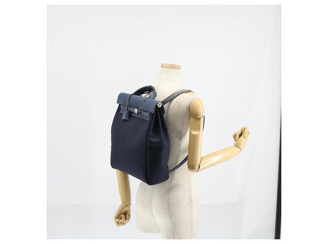 Hermès HERMES Zaino Herbag Canvas 2in1 Blu Navy Auth ep11406 - vista 27