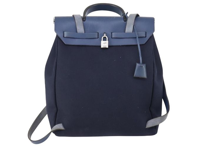Hermès HERMES Zaino Herbag Canvas 2in1 Blu Navy Auth ep11406 - vista 3