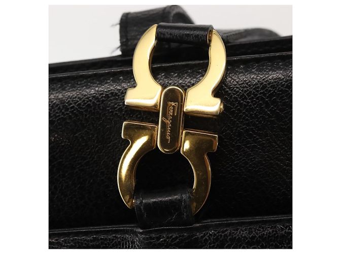 Borsa Tote Gancini in pelle nera e oro Salvatore Ferragamo Auth BA7327 Nero D'oro - vista 14