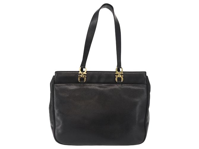 Borsa Tote Gancini in pelle nera e oro Salvatore Ferragamo Auth BA7327 Nero D'oro - vista 2