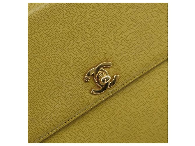 Borsa a Spalla Twist CHANEL in Pelle Caviar Verde Oro CC Auth gh1064 D'oro - vista 14