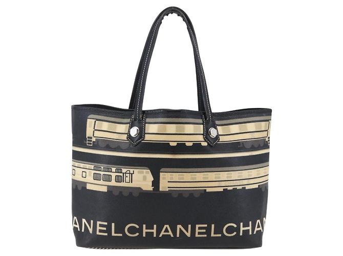 Borsa Tote Central Station CHANEL in PVC Canvas Nero Argento CC Auth BA6549 - vista 2