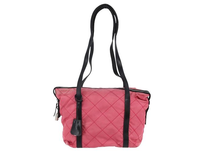 Borsa a Spalla PRADA in Nylon Pelle Rosa Nera Argento Autentica 147139 Nero - vista 13