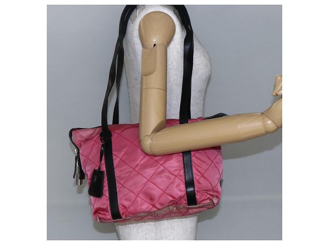 Borsa a Spalla PRADA in Nylon Pelle Rosa Nera Argento Autentica 147139 Nero - vista 22