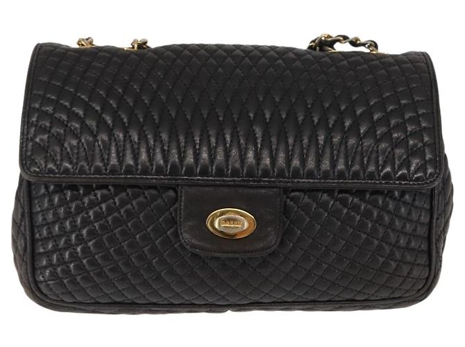 BALLY Borsa a Spalla a Catena in Pelle Nera Auth 147146 Nero - vista 13