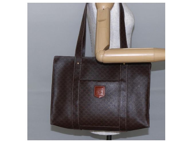 Céline Borsa tote in tela Macadam CELINE in pelle PVC marrone oro Auth ep11358 D'oro - vista 21