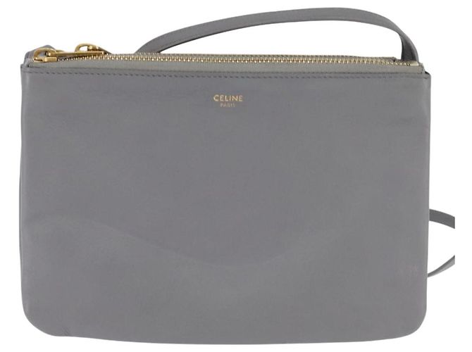 Céline CELINE Trios Mall Schultertasche aus Leder Grau Gold Auth BA7046 Braun Golden - Ansicht 2