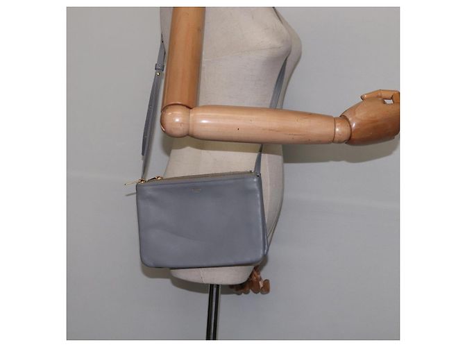 Céline CELINE Trios Mall Schultertasche aus Leder Grau Gold Auth BA7046 Braun Golden - Ansicht 26