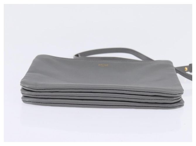 Céline CELINE Trios Mall Schultertasche aus Leder Grau Gold Auth BA7046 Braun Golden - Ansicht 9