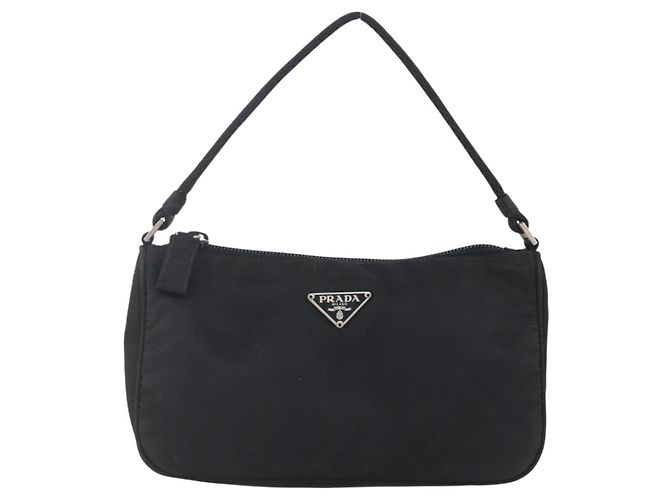 Bolso Accesorio Prada Nylon Negro Plata Auth SW1714 - vista 2