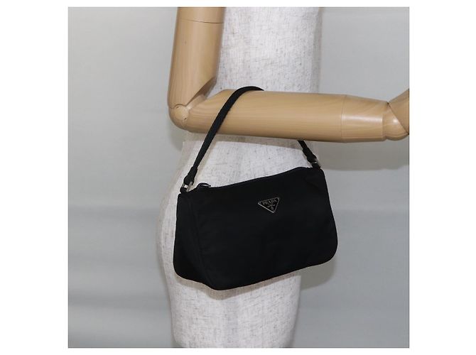 Bolso Accesorio Prada Nylon Negro Plata Auth SW1714 - vista 22
