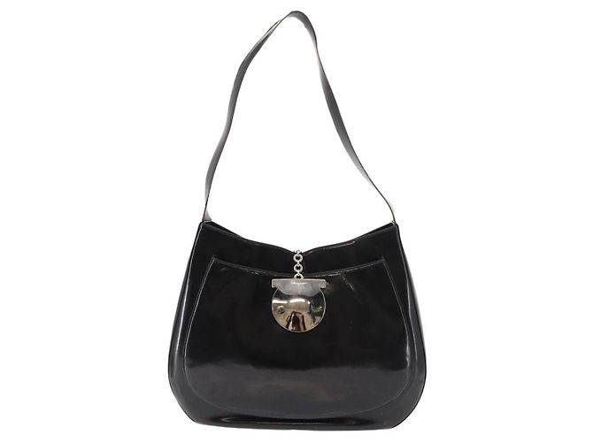 Borsa a Spalla Gancini Smalto Nero Argento Salvatore Ferragamo Auth BA7067 - vista 2