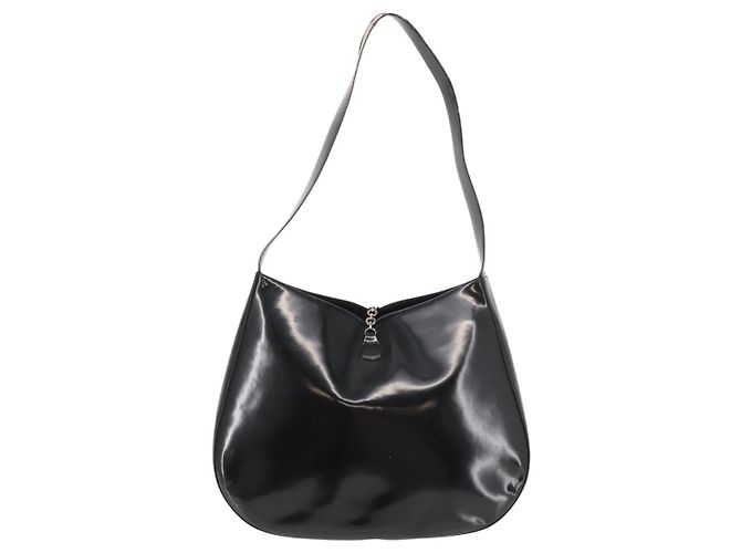 Borsa a Spalla Gancini Smalto Nero Argento Salvatore Ferragamo Auth BA7067 - vista 3