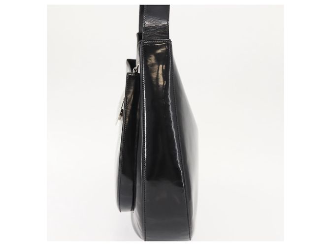 Borsa a Spalla Gancini Smalto Nero Argento Salvatore Ferragamo Auth BA7067 - vista 4