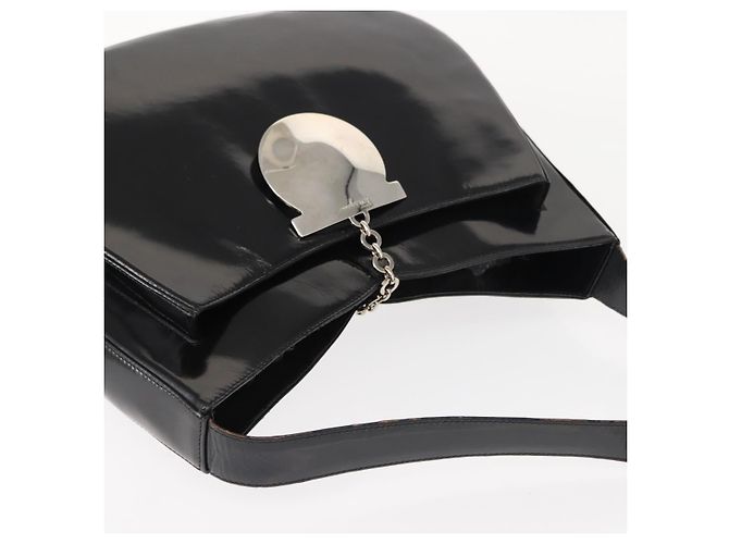 Borsa a Spalla Gancini Smalto Nero Argento Salvatore Ferragamo Auth BA7067 - vista 6