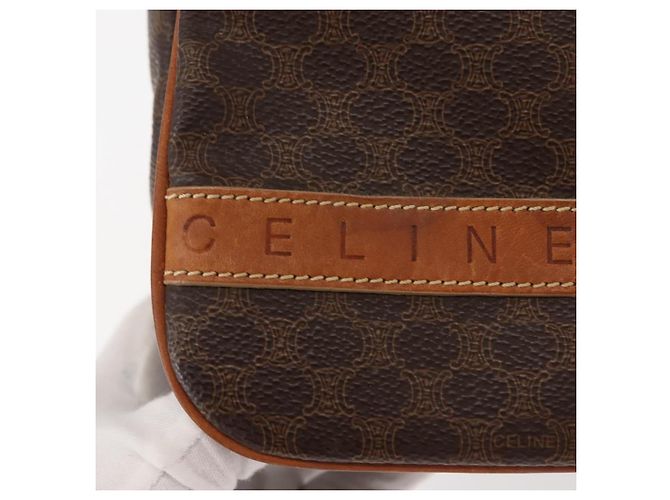 Céline Borsa a Spalla in Tela Macadam CELINE in Pelle PVC Marrone Oro Auth gh1088 D'oro - vista 14
