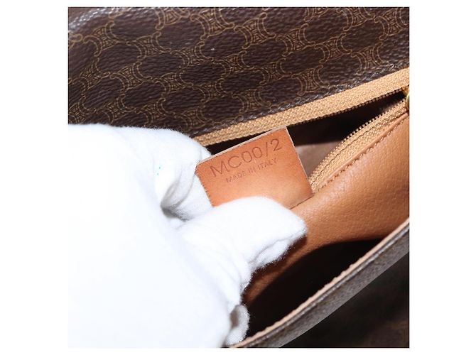 Céline Borsa a Spalla in Tela Macadam CELINE in Pelle PVC Marrone Oro Auth gh1088 D'oro - vista 21