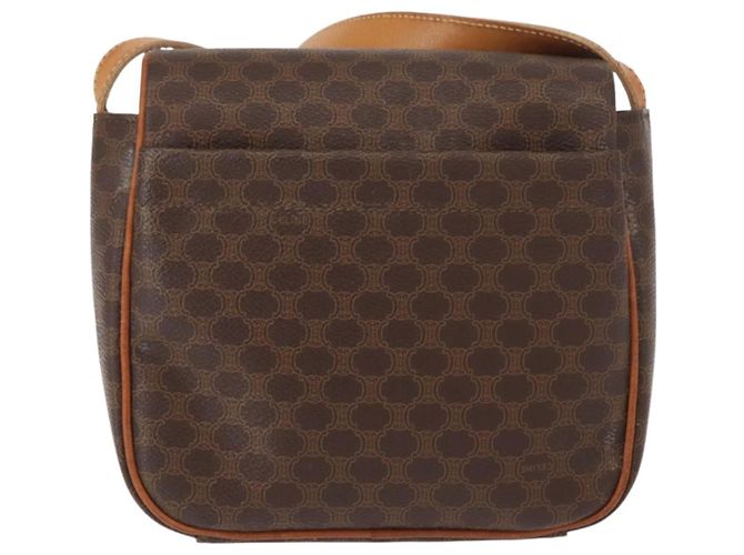 Céline Borsa a Spalla in Tela Macadam CELINE in Pelle PVC Marrone Oro Auth gh1088 D'oro - vista 3