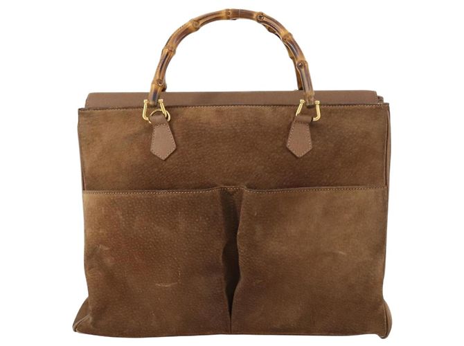 Borsa a Mano GUCCI Bamboo Camoscio Marrone Oro 002 2855 0322 0 Auth bs29507 D'oro - vista 2